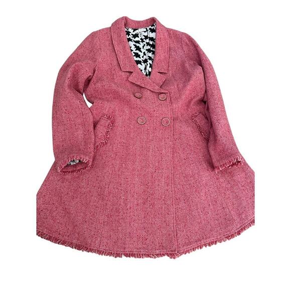 CAbi Madison Avenue Pink Tweed Wool Double Breasted pea coat fringe Size 16 - Picture 5 of 13